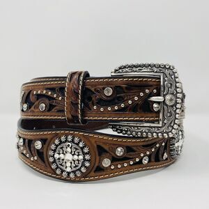 ARIAT XL Scalloped Crystal Conchos Western Belt Original Master Buckle Ltd 2011